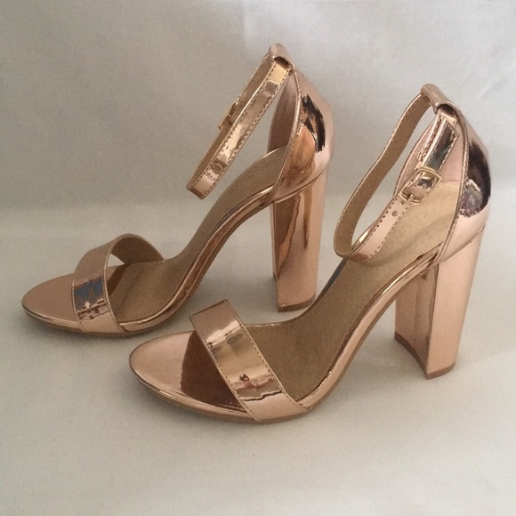 New Womens Sexy Rose Gold Sandals with Heel - Picture 2 of 7